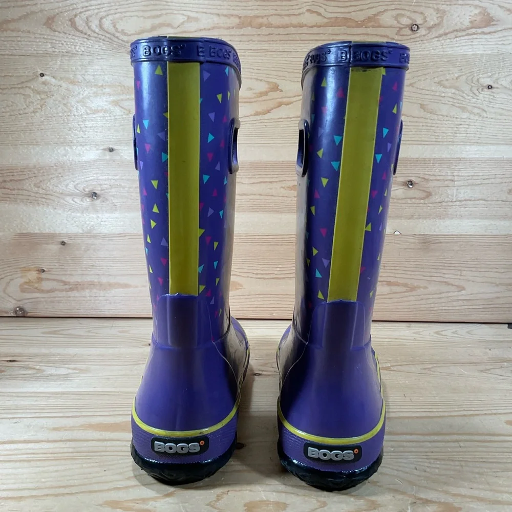 Bogs Rain Boots Triangle Dots Kids/Youth 2 Purple Waterproof 72380-546
